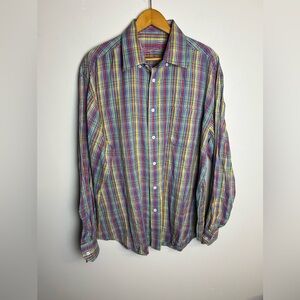 bugatchi uomo shirt Button Down Shirt Size L Striped Western Cowboy Casual